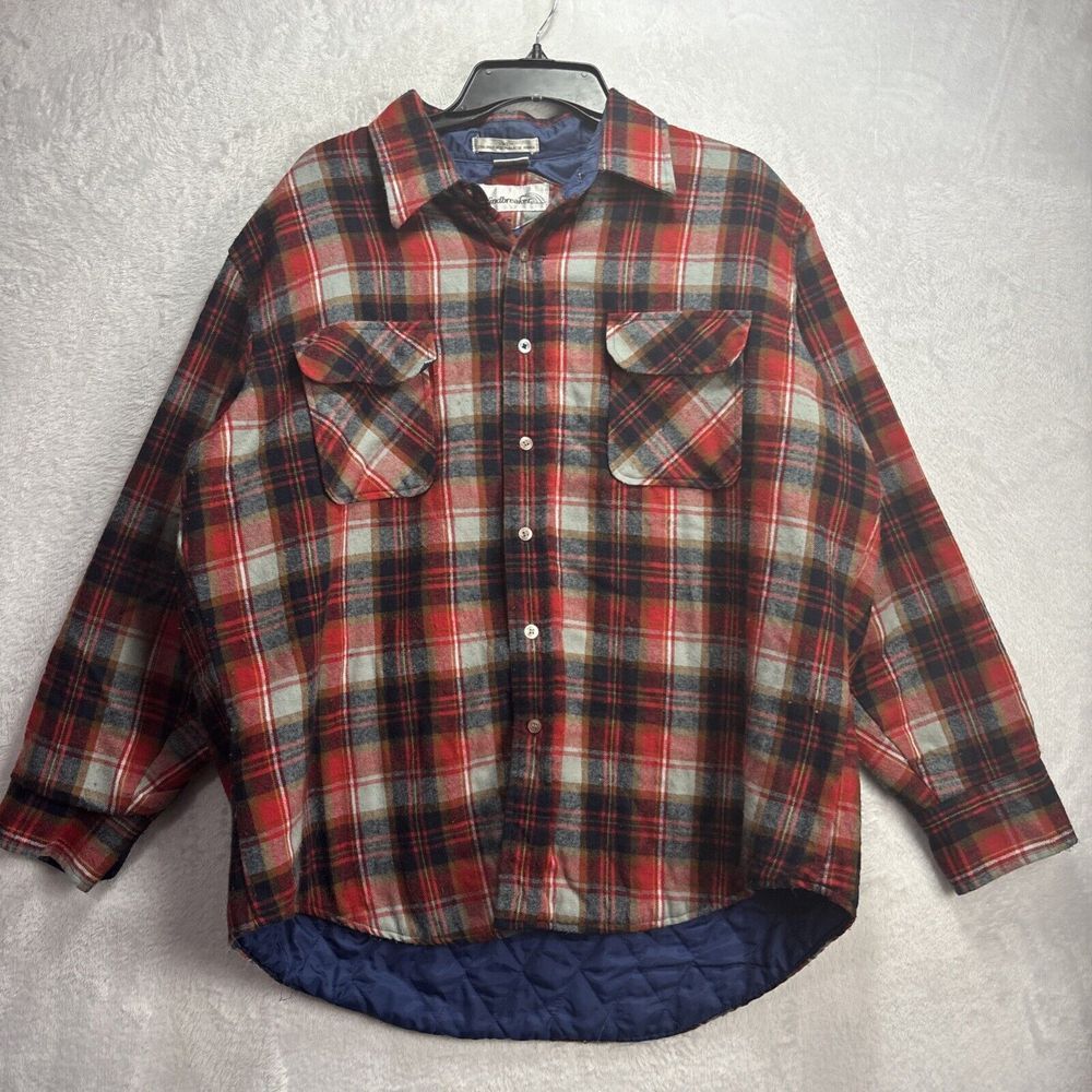 Vintage Windbreaker Men's Flannel Shirt Size XL Blue Red Plaid Long Sleeve